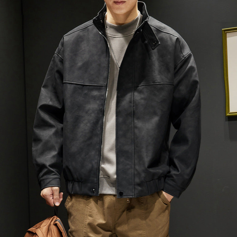Herren elegante Kunstlederjacke mit praktischem Kragen Drune