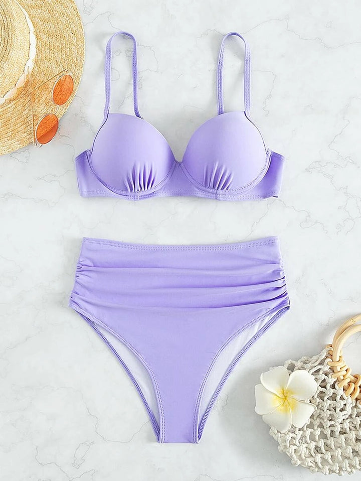 Damen Hochgeschnittener Bikini mit gepolstertem Oberteil und verstellbaren Trägern Drune