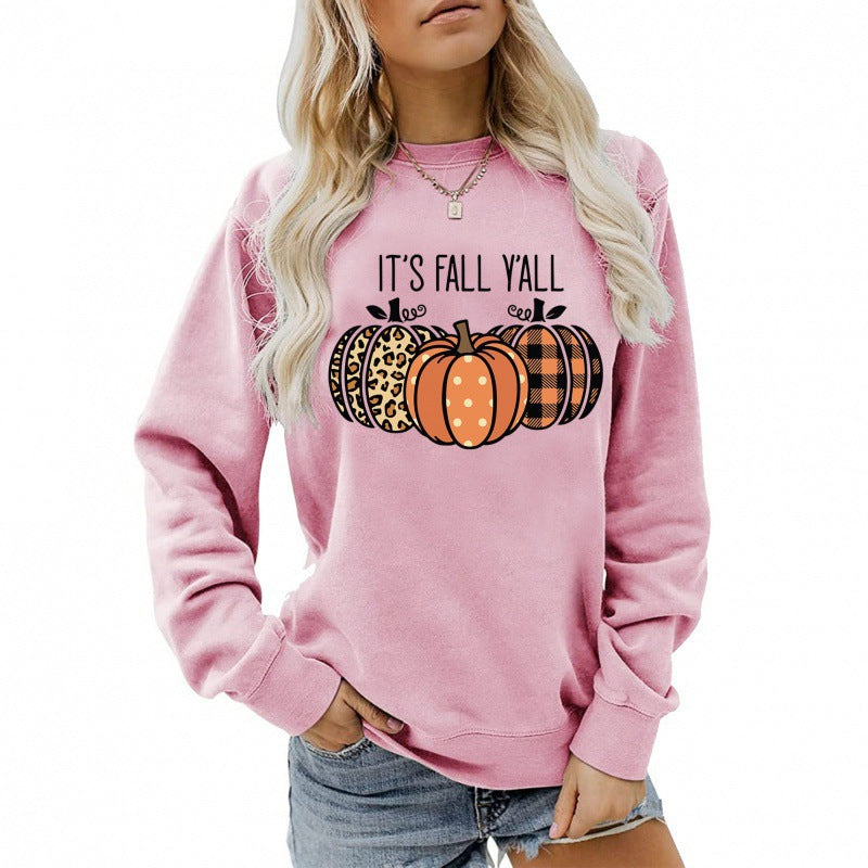 Damen nan lässiges Herbst Sweatshirt mit Kürbismotiv und Rundhalsausschnitt Drune