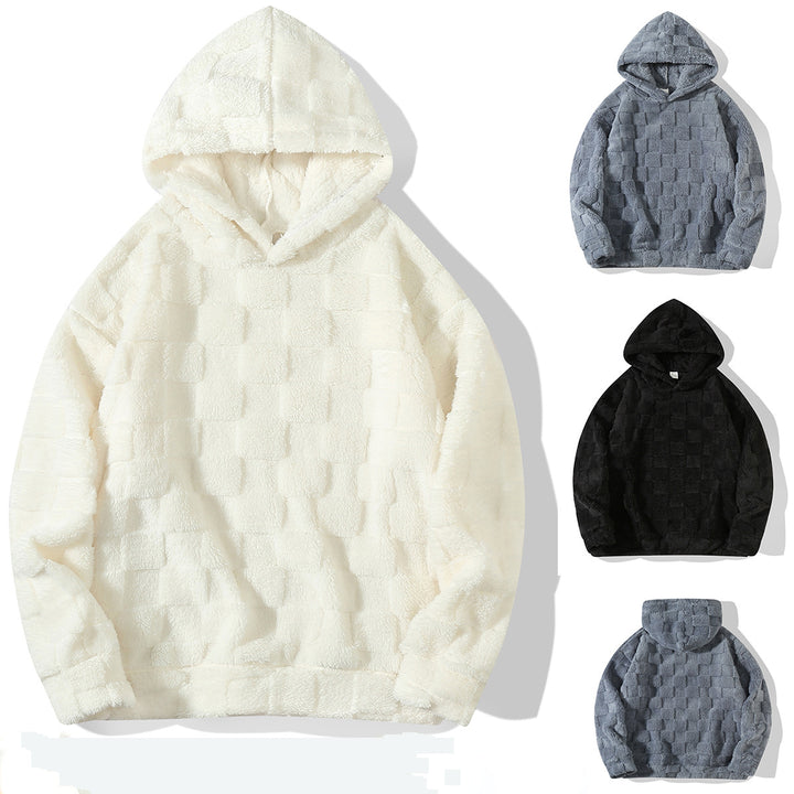 Damen Oversize-Plüschhoodie mit Karomuster, Kapuze und weichem Teddyfutter Drune