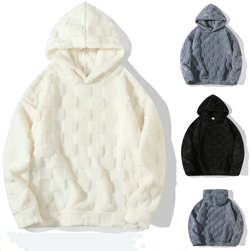 Damen Oversize-Plüschhoodie mit Karomuster, Kapuze und weichem Teddyfutter Drune