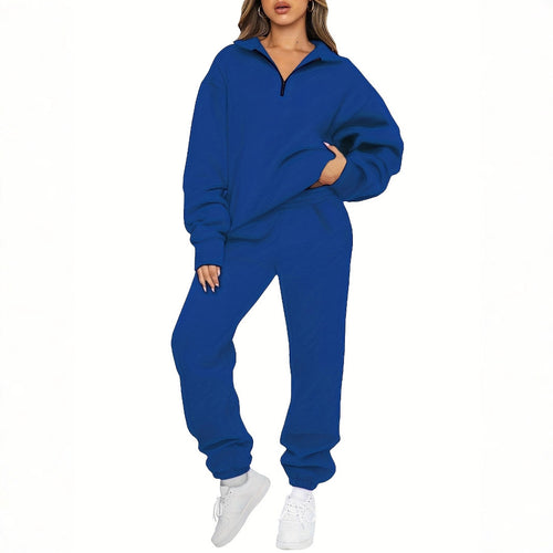 Damen nan zweiteiliges Relax-Set mit halbverdecktem Halbzip-Sweatshirt im Oversize-Schnitt und hohem Komfortbund Jogginghose Drune