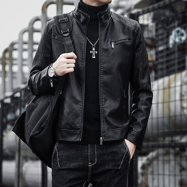 Herren Modische Kunstlederjacke mit warmem Innenfutter Drune