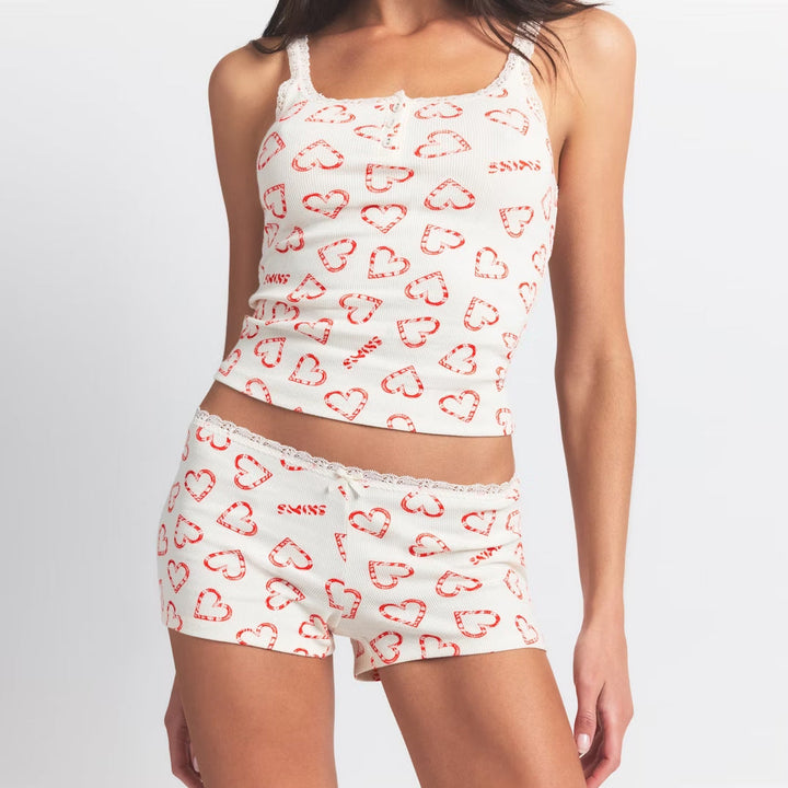Damen Pyjama-Set mit Rüschendetails und Knopfverschluss Drune