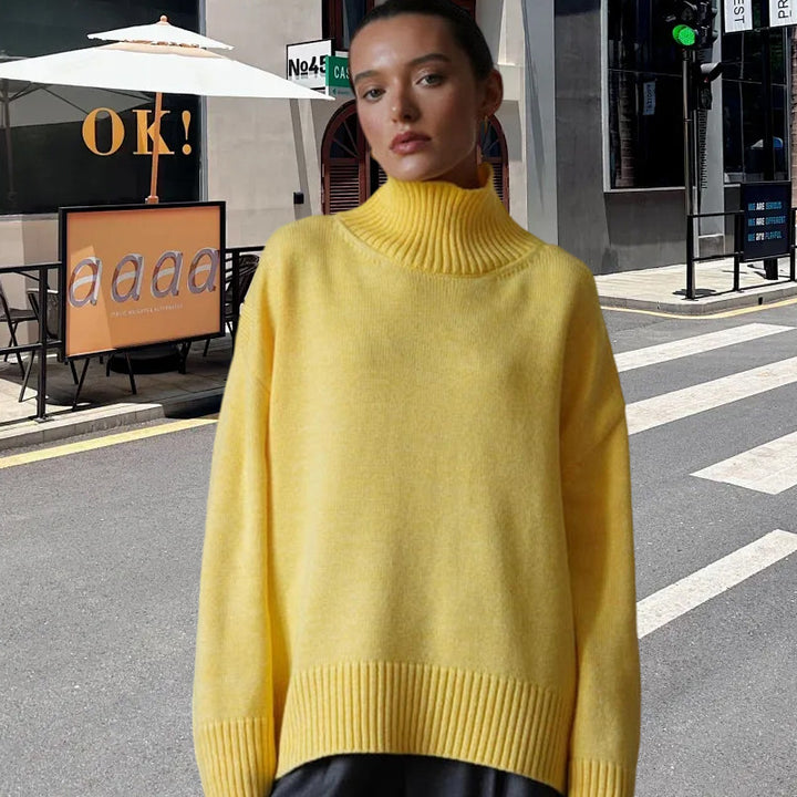 Damen Strickpullover mit hohem Kragen und weitem Schnitt Drune