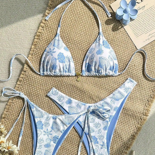 Damen hochwertiger Triangel-Bikini mit floralen Motiven Drune