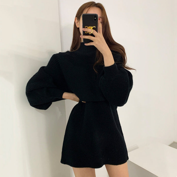 Damen modisches Strickkleid mit voluminösen Ärmeln und komfortablem Schnitt Drune