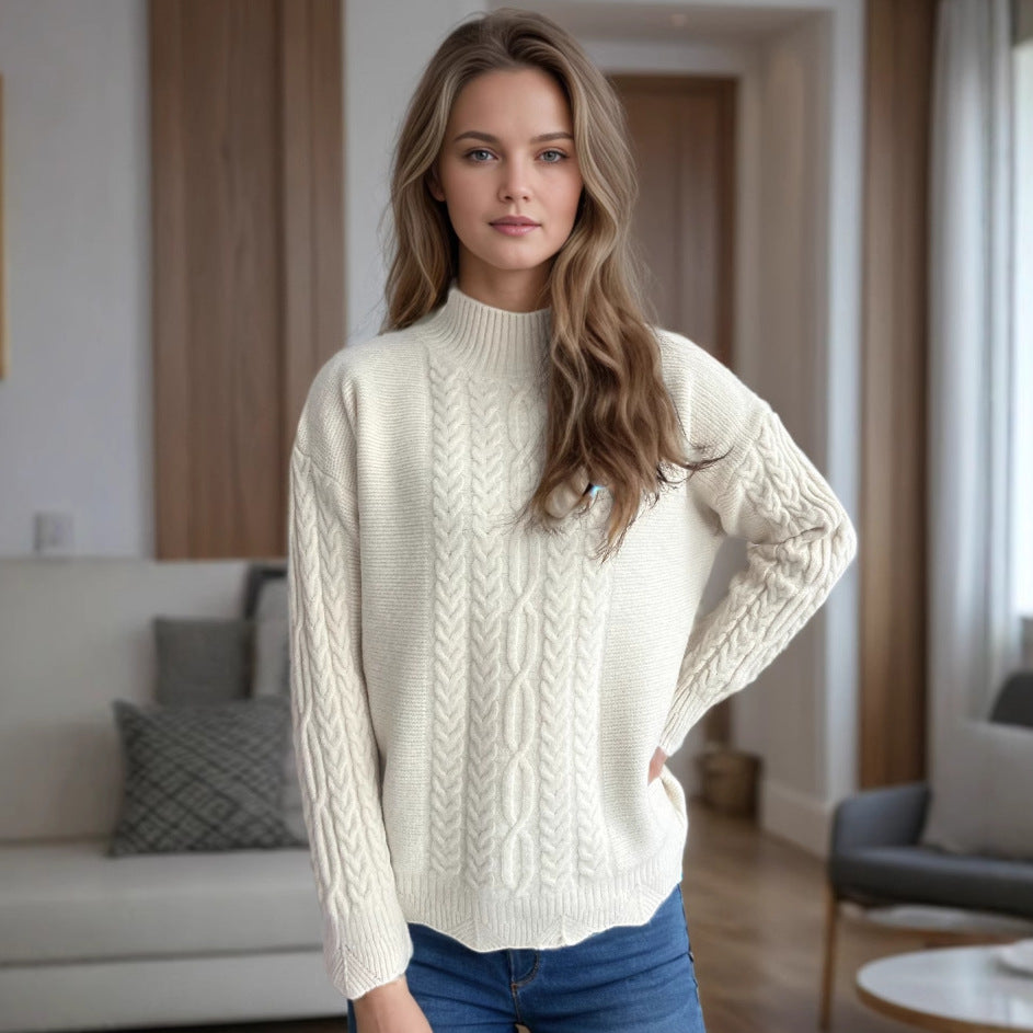 Damen kuscheliger Strickpullover mit modernem Zopfdesign und Rundhalsausschnitt Drune