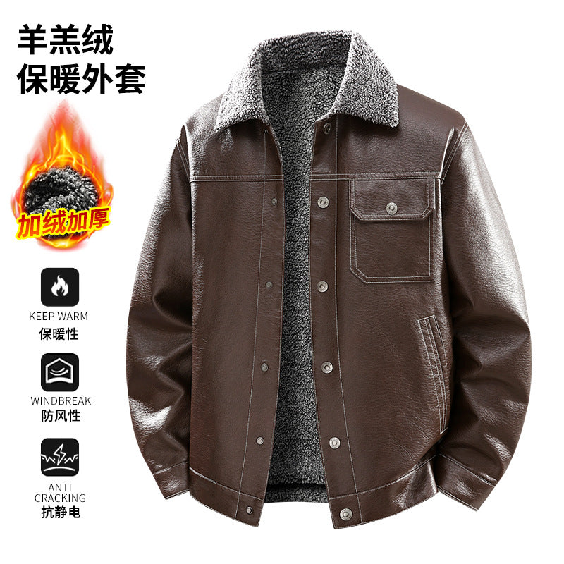 Herren Edle Kunstlederjacke mit weichem Teddyfutter Drune