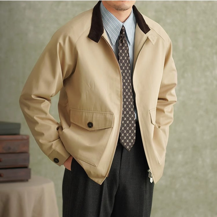 Herren Harrington-Jacke mit Cordkragen und aufgesetzten Pattentaschen Drune