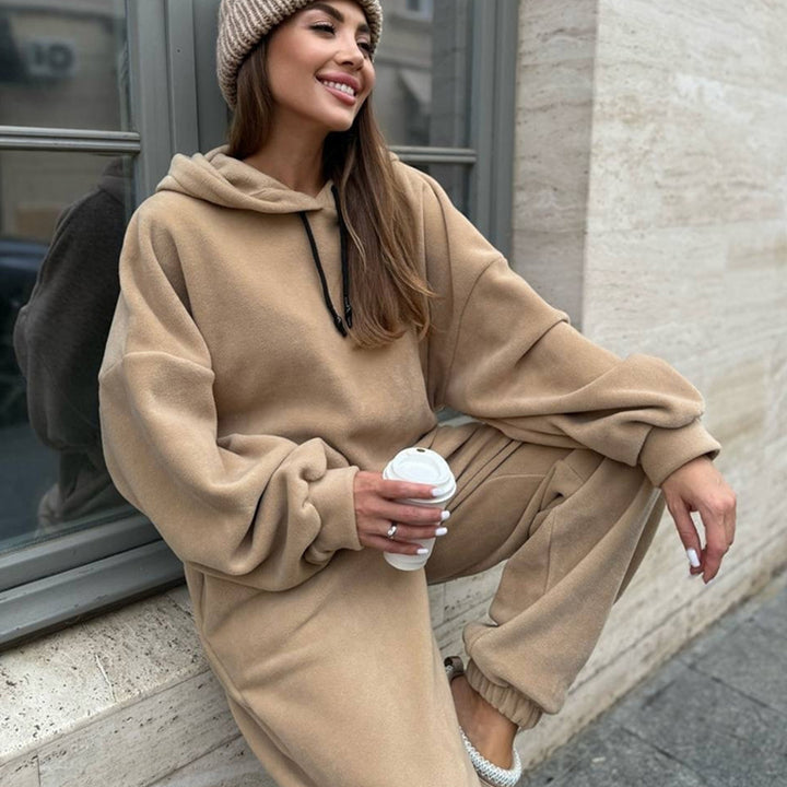 Damen Bequemes Fleece-Hoodie und Jogginghose Set Drune