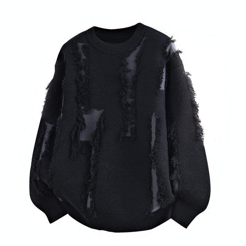Herren Oversize Strickpullover mit Fransenapplikationen und Balloonärmeln Drune