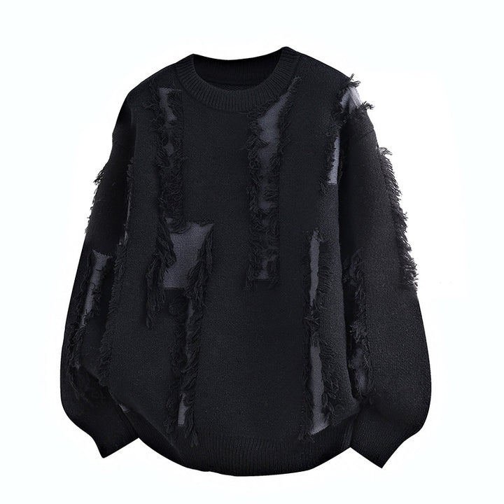 Herren Oversize Strickpullover mit Fransenapplikationen und Balloonärmeln Drune