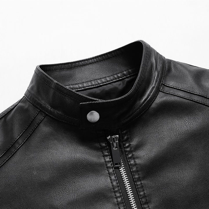 Herren Schlichte Kunstleder-Cityjacke mit Stehkragen, Zweiwege-Reißverschluss & Eingrifftaschen Drune