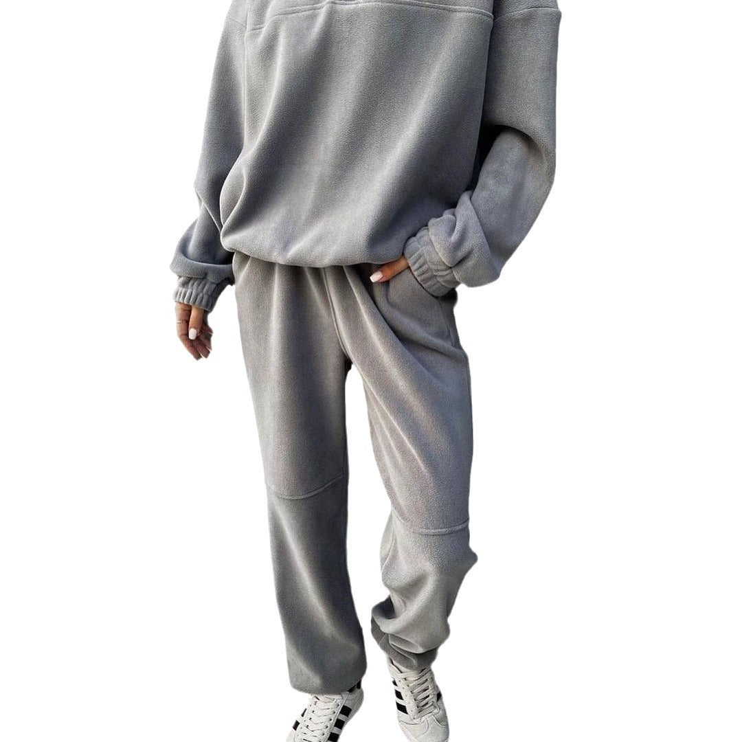 Damen Oversize-Fleece-Set mit Henley-Kragen und weicher Jogginghose Drune