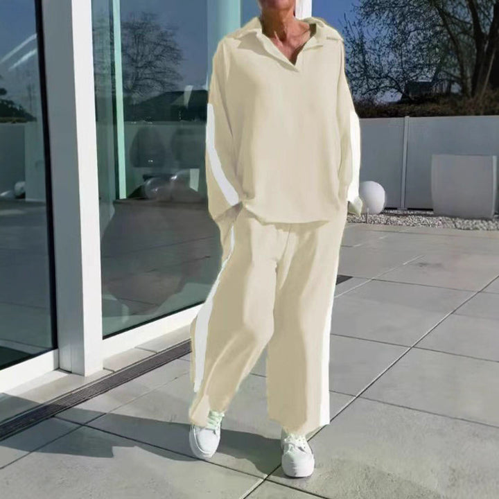 Damen Sportliches Freizeitanzugs-Set mit hohem Kragen und seitlichen Streifen Drune