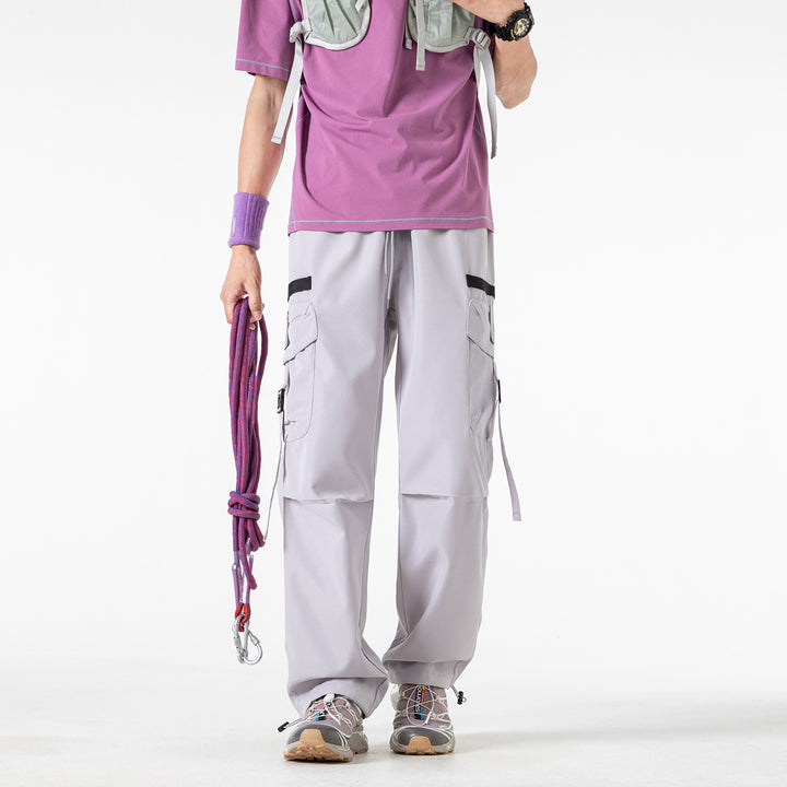 Herren Weite Cargo-Hose mit Multifachtaschen, verstellbarem Tunnelzugbund und modularen Gurt‑Details Drune