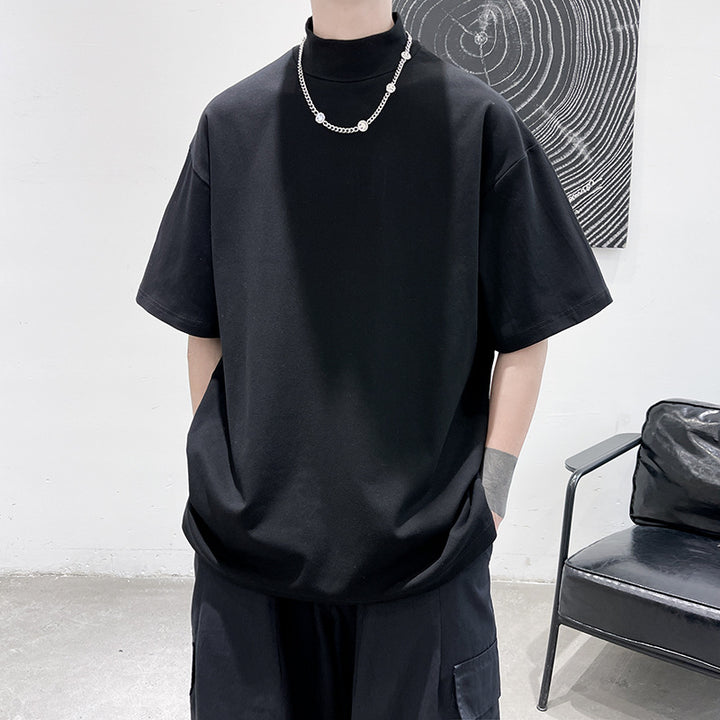 Herren nan oversized Rollkragen-T-Shirt mit halblangen Ärmeln und lässiger Boxy-Passform Drune