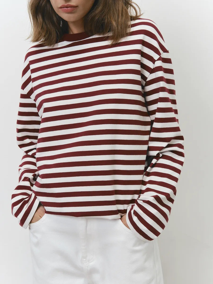 Damen Lässiges gestreiftes Langarmshirt Drune