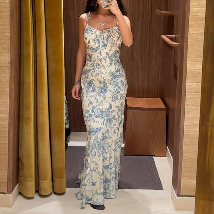 Damen Elegantes Maxikleid mit floralem Druck und schmalen Trägern Drune