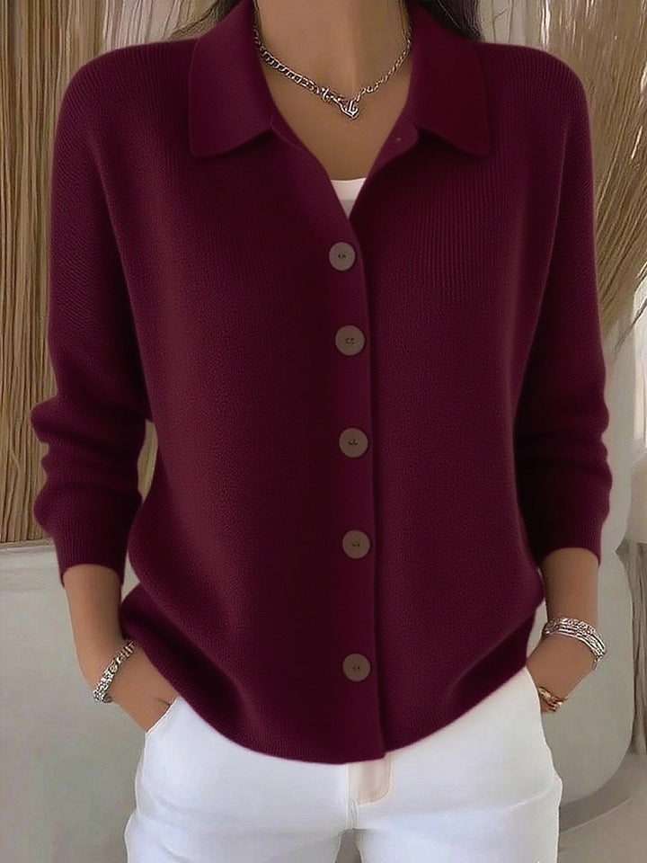Damen nan Feinstrickjacke mit Hemdkragen und durchgehender Knopfleiste Drune
