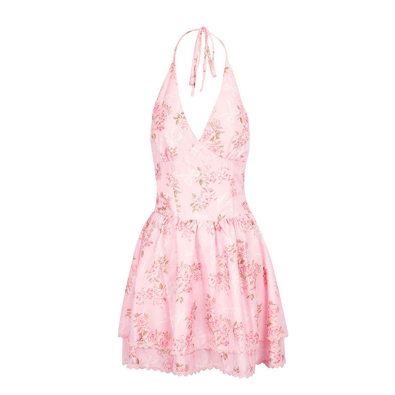 Damen Sommerliches Neckholderkleid mit floralem Muster und Rüschendetails Drune