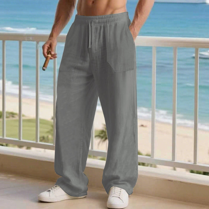 Herren nan oversized Relax-Cargohose aus Leinen-Baumwollmix mit elastischem Tunnelzugbund und großen aufgesetzten Taschen Drune