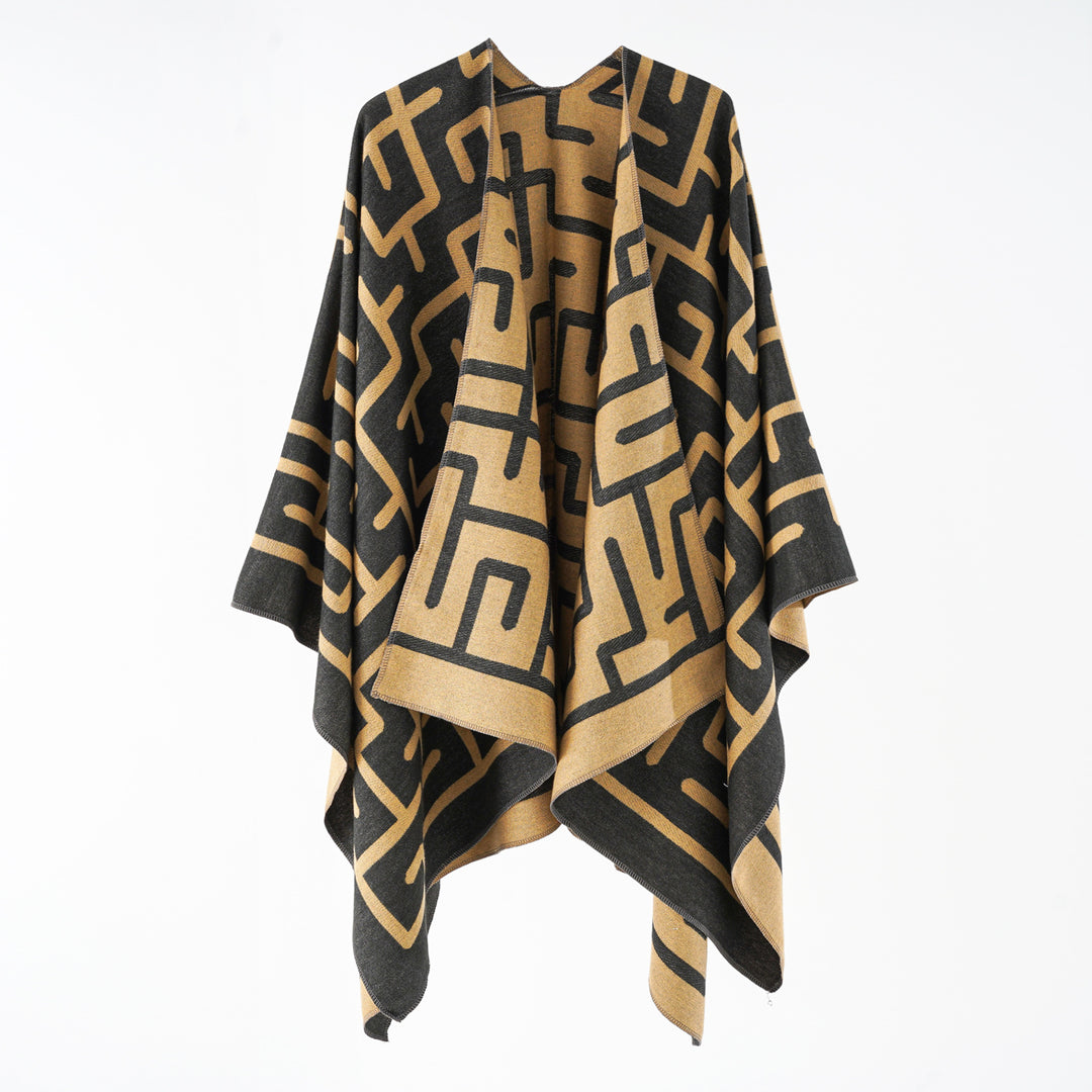 Damen Wendefreundlicher Jacquard-Capeponcho im Oversize mit grafischem Allovermuster Drune