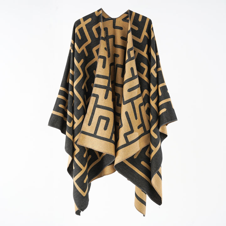 Damen Wendefreundlicher Jacquard-Capeponcho im Oversize mit grafischem Allovermuster Drune