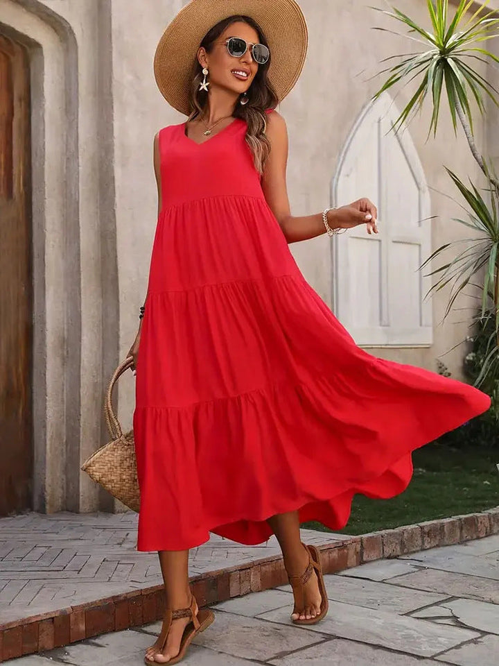 Damen Maxikleid mit lässigem Schnitt und Volantdetails Drune