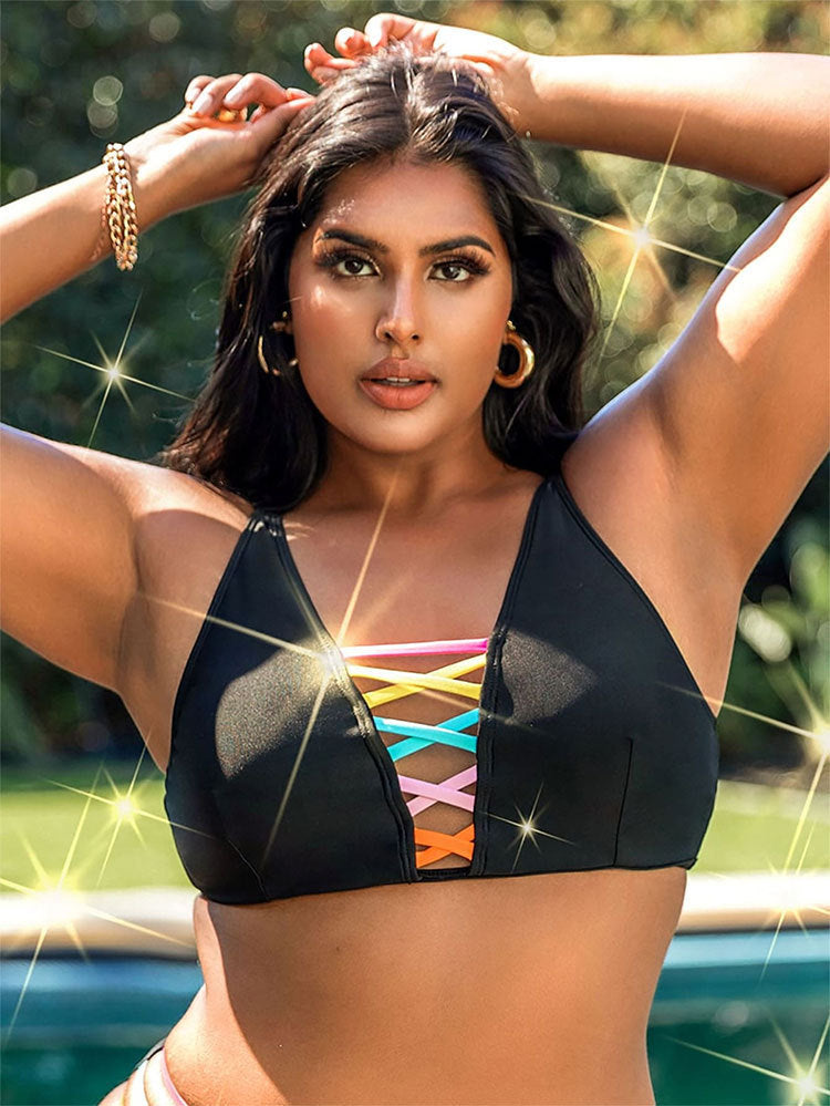 Damen Bikinioberteil mit buntem Schnürdesign Drune