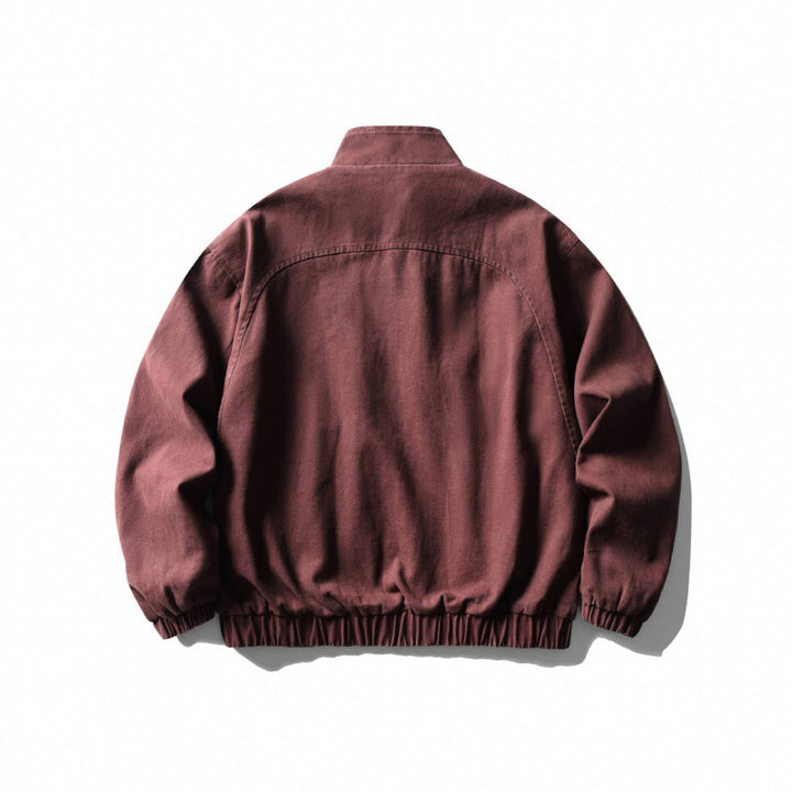 Unisex Kastenförmige Zip-Blousonjacke aus Canvas mit Stehkragen, schrägen Reißverschlusstaschen und elastischem Saum Drune