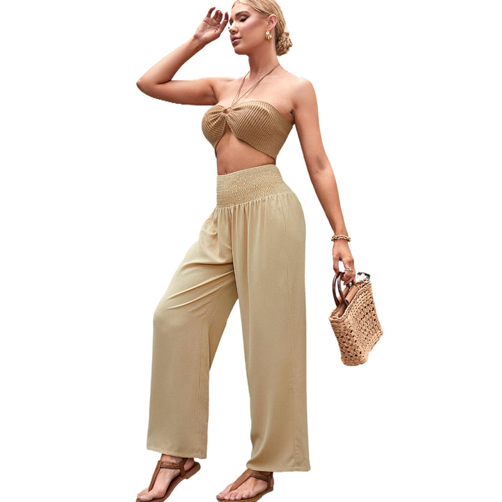Damen luftige Palazzo-Hose mit elastischem Taillenbund und weitem Bein Drune