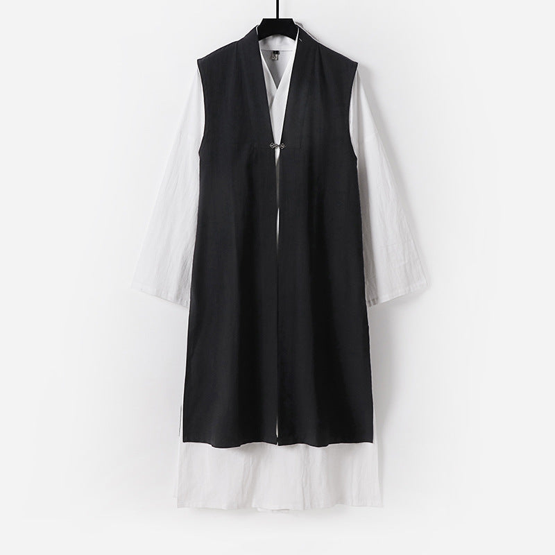 Damen Langer ärmelloser Kimono-Weste mit minimalistischer Linienführung und dekorativem Knebelverschluss Drune