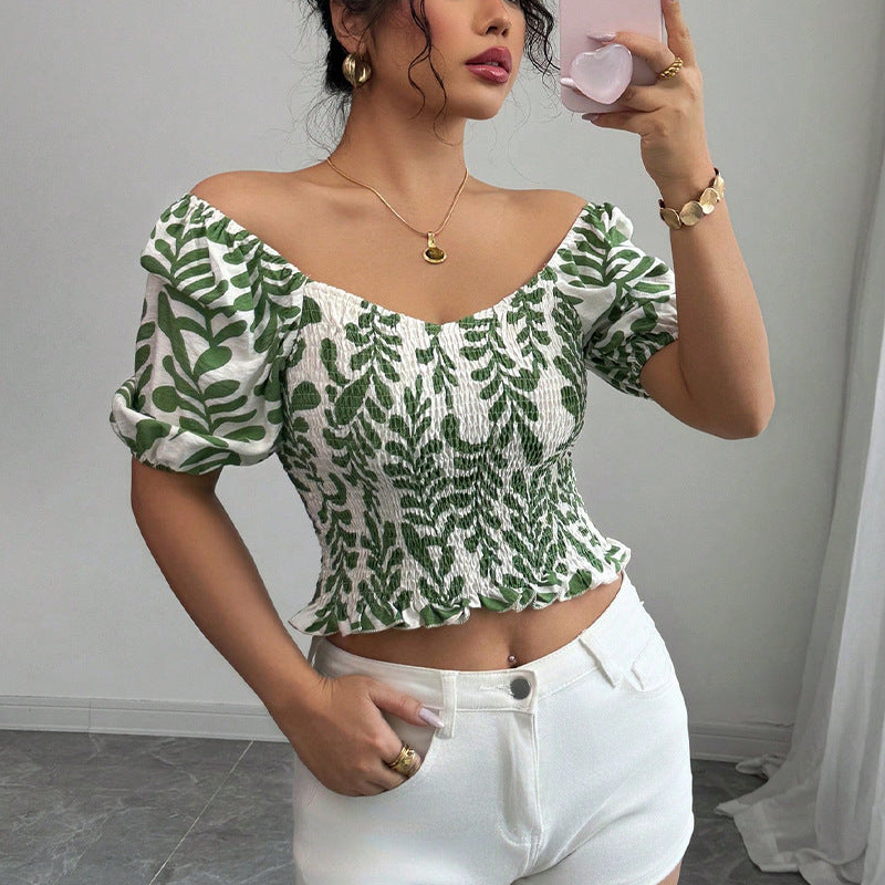 Damen Sommerbluse mit voluminösen Ärmeln und floralem Muster Drune