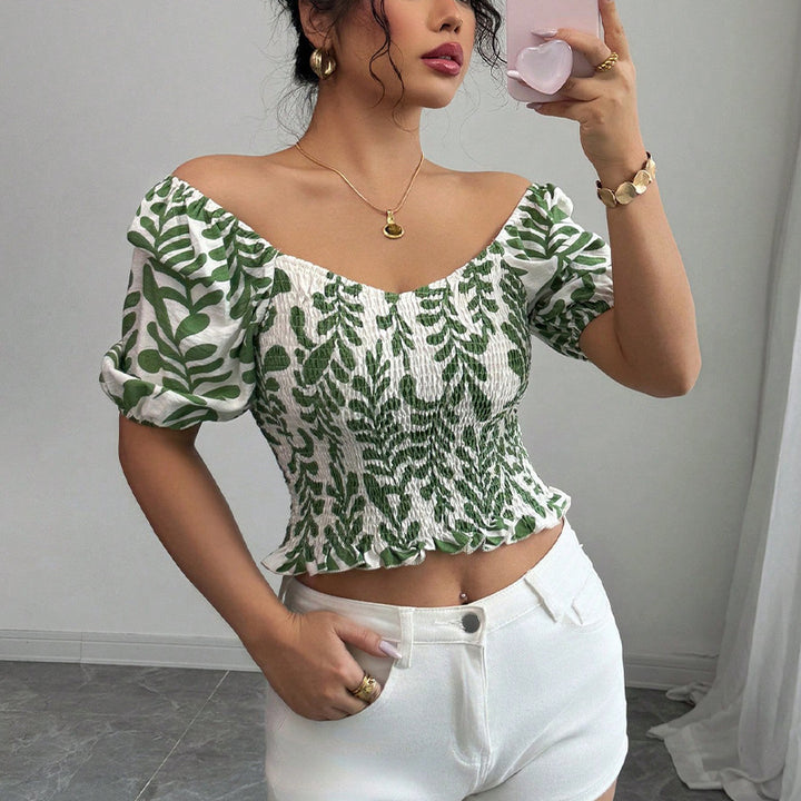 Damen Sommerbluse mit voluminösen Ärmeln und floralem Muster Drune