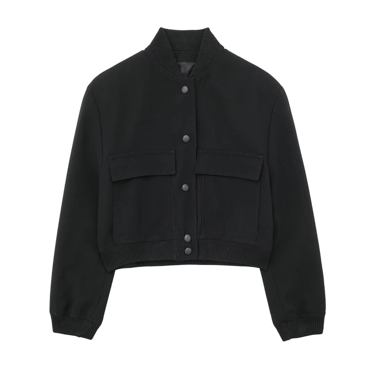 Damen Boxy-Cropped-Jacke im Worker-Look mit Pattentaschen und Rippkragen Drune
