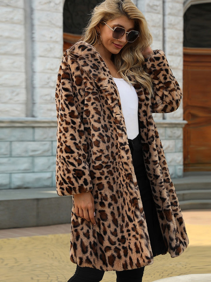 Damen Eleganter Leopardenfell-Mantel Drune