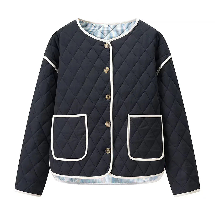 Damen nan gesteppte Übergangsjacke mit Rundhalsausschnitt oversized Eingrifftaschen und kontrastpaspel Drune
