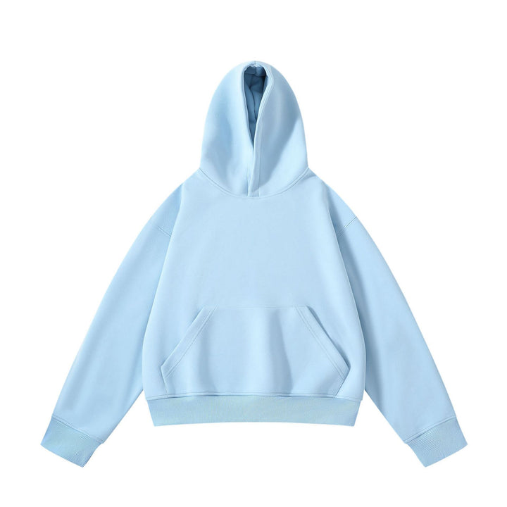 Unisex schwerer Oversize-Kapuzenpullover mit doppellagiger Kapuze Kängurutasche und breitem Rippbund Drune