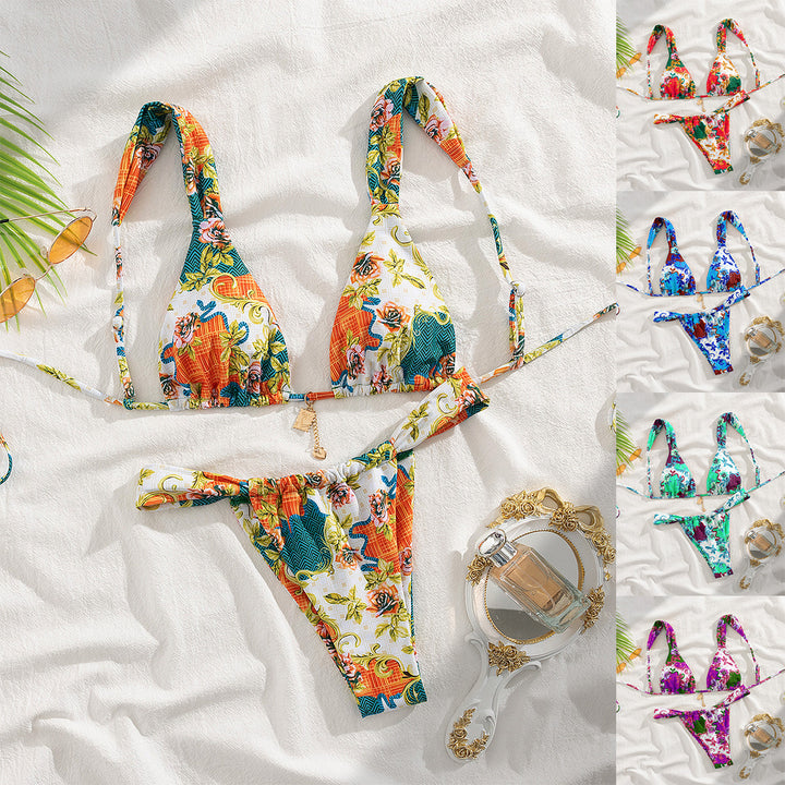 Damen Triangel-Bikini mit floralen Mustern Drune