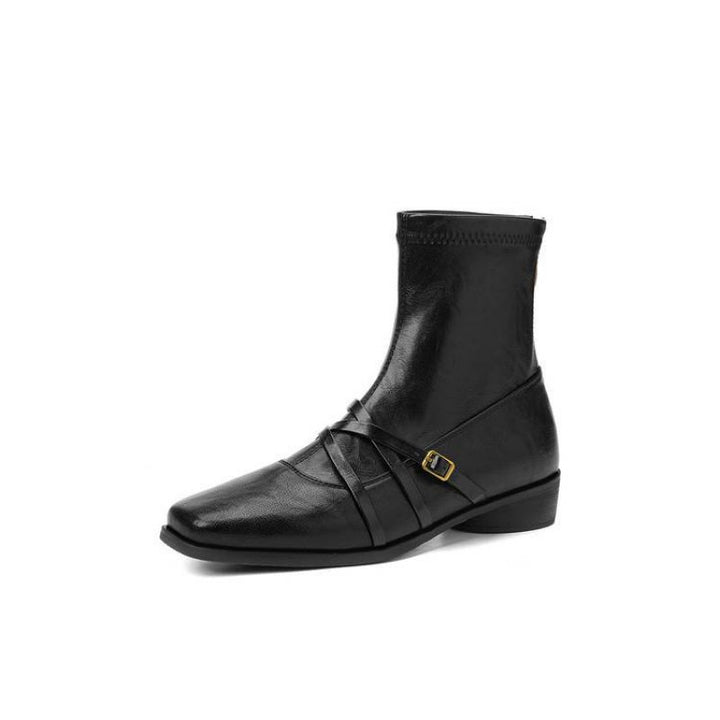 Damen Elegante Stiefeletten aus Leder mit modischem Riemen Drune