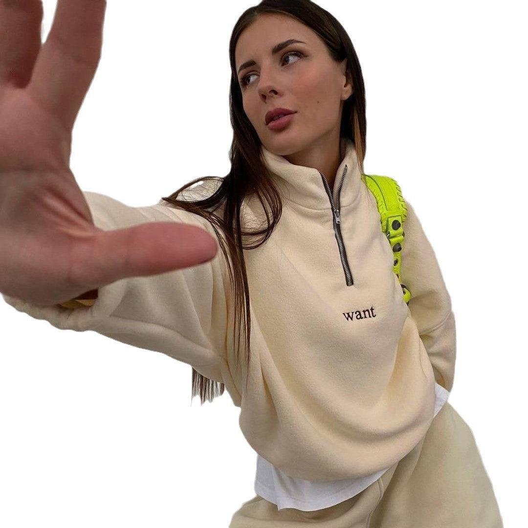 Damen Fleece-Halbzip-Sweatshirt oversized mit Stehkragen, Kängurutasche-Optik und elastischen Bündchen Drune