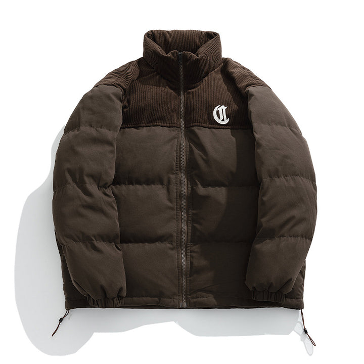 Unisex Gepolsterte Steppjacke mit Cord-Panel, Stehkragen und Tunnelzug Drune