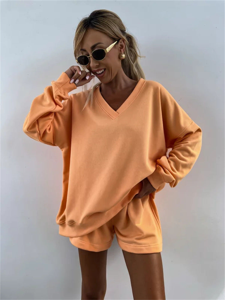Damen lässiges Streifen-Loungewear-Set mit weit geschnittenem Oberteil und Shorts Drune