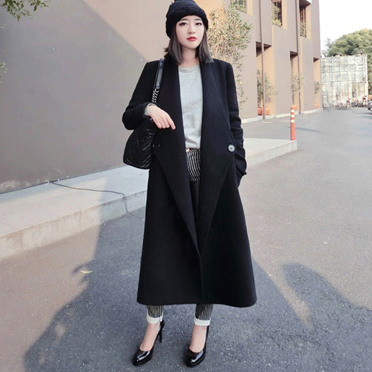 Damen Midilanger taillierter Wollmix-Longcoat mit Schalkragen, Eingrifftaschen und dezenten Zierknöpfen Drune