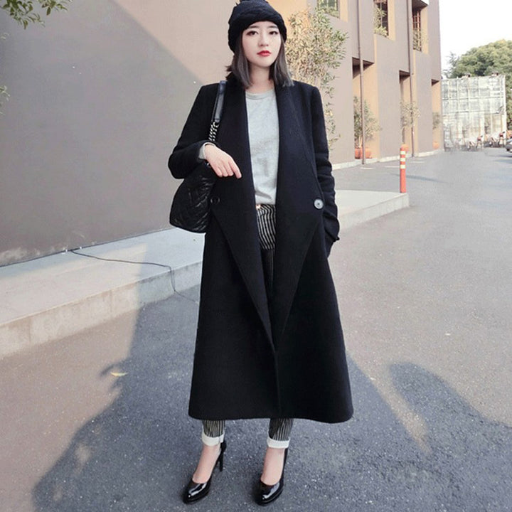 Damen Midilanger taillierter Wollmix-Longcoat mit Schalkragen, Eingrifftaschen und dezenten Zierknöpfen Drune