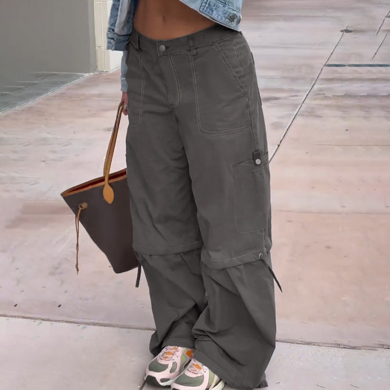 Damen Wandelbare Zweiteilige Hose mit Kordelzug an den Knien, Cargo‑Taschen und weitem Bein Drune