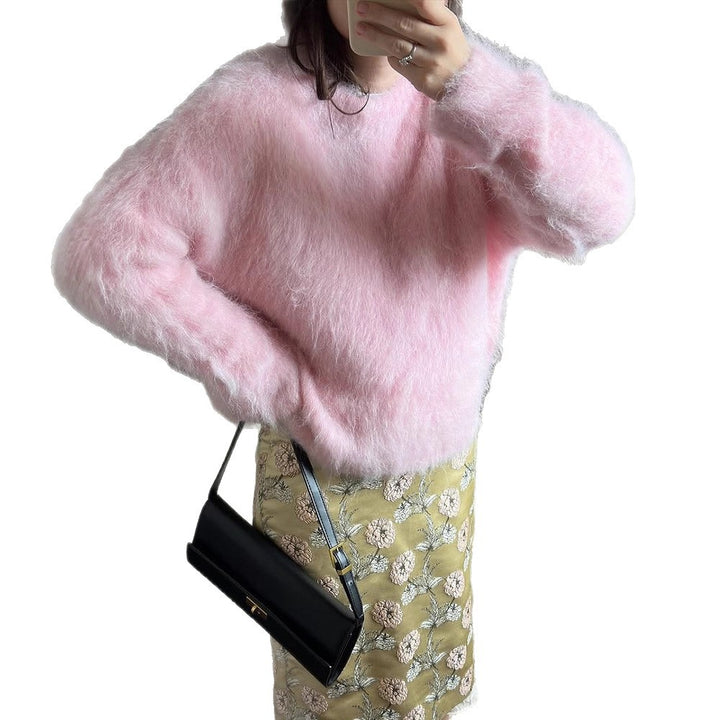 Damen Oversized Mohairpullover mit flauschiger Textur und Rundhalsausschnitt Drune