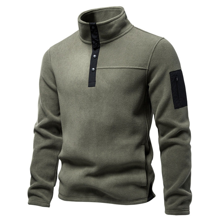 Herren Fleecepullover mit Stehkragen Druckknopf-Leiste und Ärmeltasche Drune